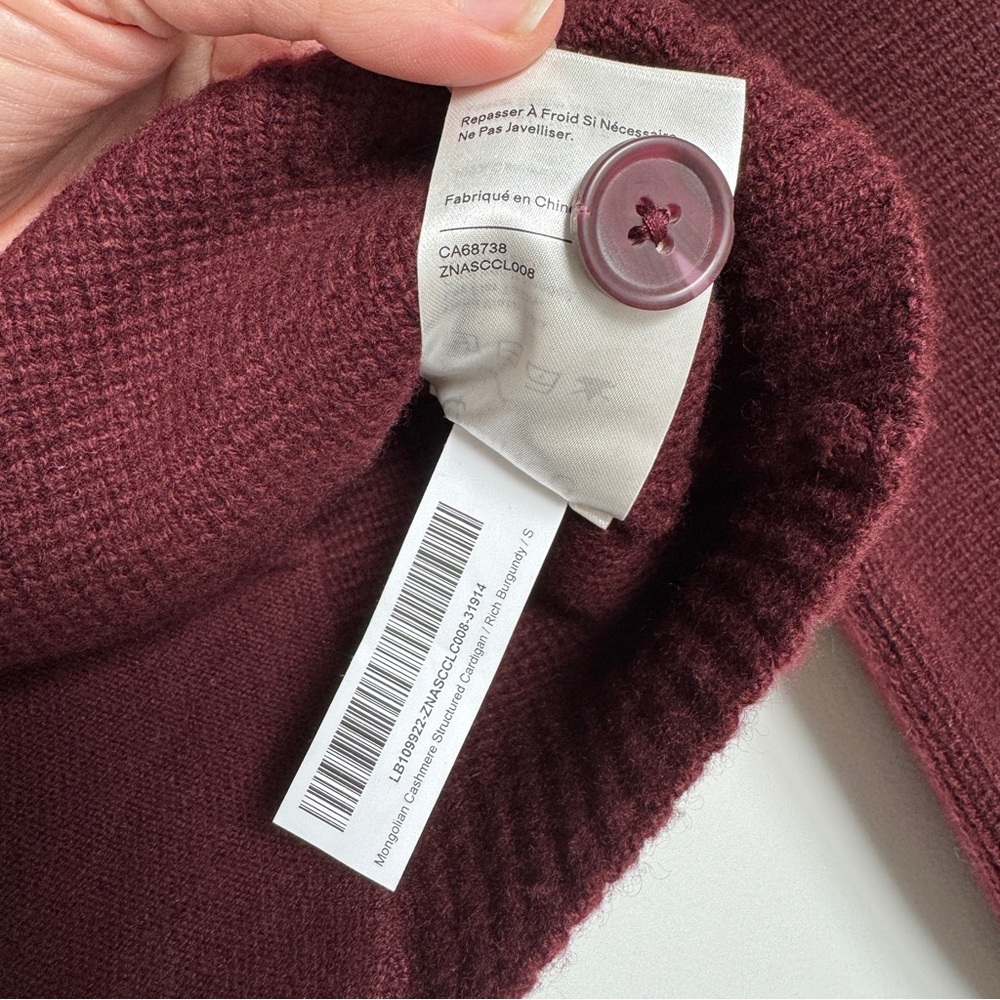 NWT! | QUINCE Mongolian Cashmere Structured Cardigan Sweater | Rich Burgundy | S - Picture 10 of 14
